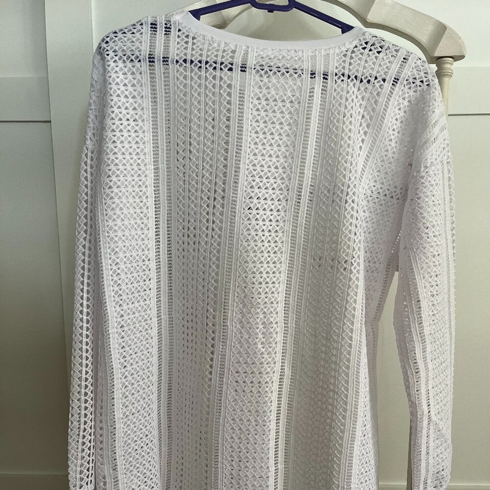 BNWT Fabletics Sophie Tunic White Sheer Crochet Lace Long Sleeve (M) - Picture 5 of 7